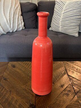Pink Vase - Ceramic Salmon Coral Color Vessel, Jug, Bottle, Decor